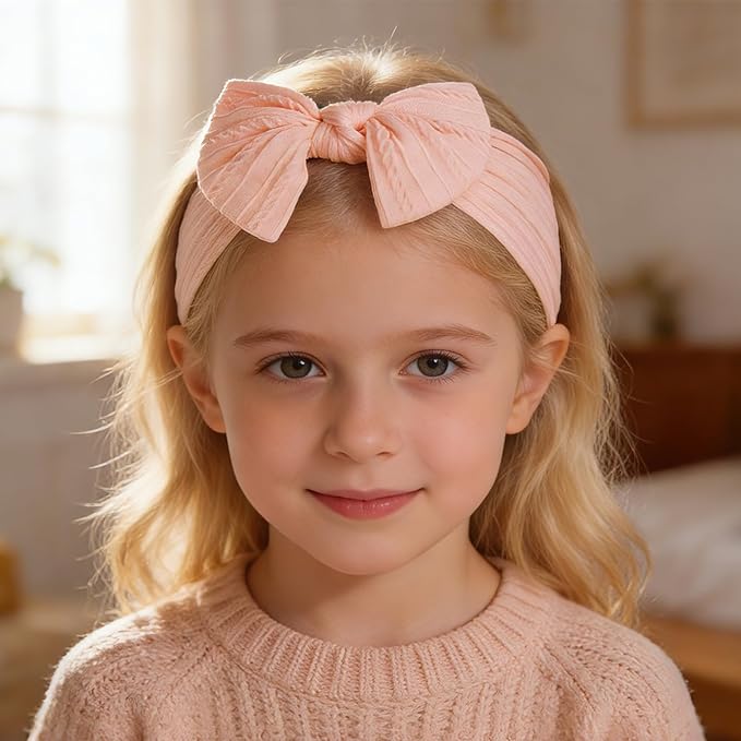 baotongle 3pcs Baby Girls Headbands Soft Stretchy Nylon Hair Bands Hair Accessories with Bows for Newborn Baby Girls Infant Toddlers Kids(Blush Pink,Dusty Rose，Magenta, 5.7inches)