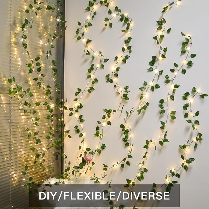 suddus Vines with Lights, 200 LED Fairy Lights with Vines, Pothos Curtain String Lights with Remote for Bedroom, Dorm, Wedding, Party, Wall, Indoor, Outdoor Decor, 6.5ft x 6.5ft