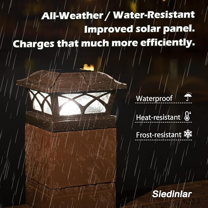 SIEDiNLAR Solar Post Cap Lights Outdoor Glass 2 Color Modes 8 LEDs for 4x4 5x5 6x6 Posts Deck Fence Patio Decoration Warm White & Cool White Lighting Brown (1 Pack)