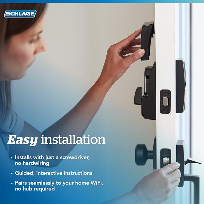 Schlage Encode Plus Smart Wi-Fi Lock for Front Door, Keyless Entry Deadbolt, Unlock with Apple Watch, Built-in WiFi and App Control, Easy Install, Alexa & Apple HomeKit Compatible, Matte Black