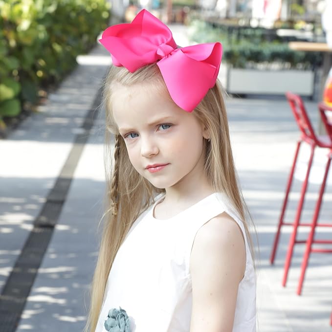 Oaoleer Big Hair Bows for Girls 12 PCS 6" Hot Pink Grosgrain Ribbon Large Boutique Bow Alligator Clips Hair Accessories for Toddlers Little Girls Kids