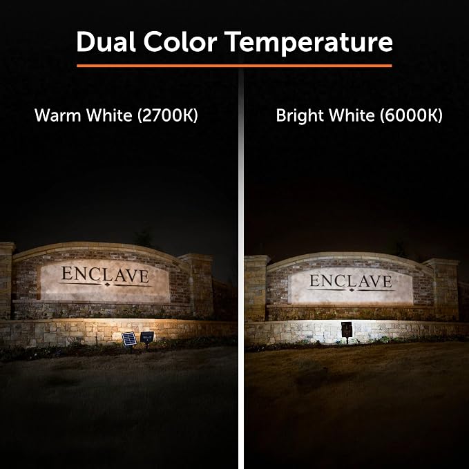 Gama Sonic Dual Color Solar Flood Light, Outdoor Black Cast Aluminum, Stake or Flat Mount Uplight for Trees, House, Landscaping, Walls with Detachable Solar Panel 2-Pack 203iP250090