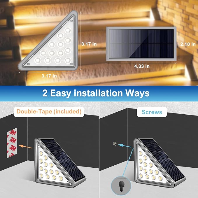 JEJOT Solar Step Lights Outdoor Waterproof IP65,Warm White Solar Stair Lights, Outdoor Light Decor for Stair, Deck, Step, Porch and Outside Patio, 12 Pack