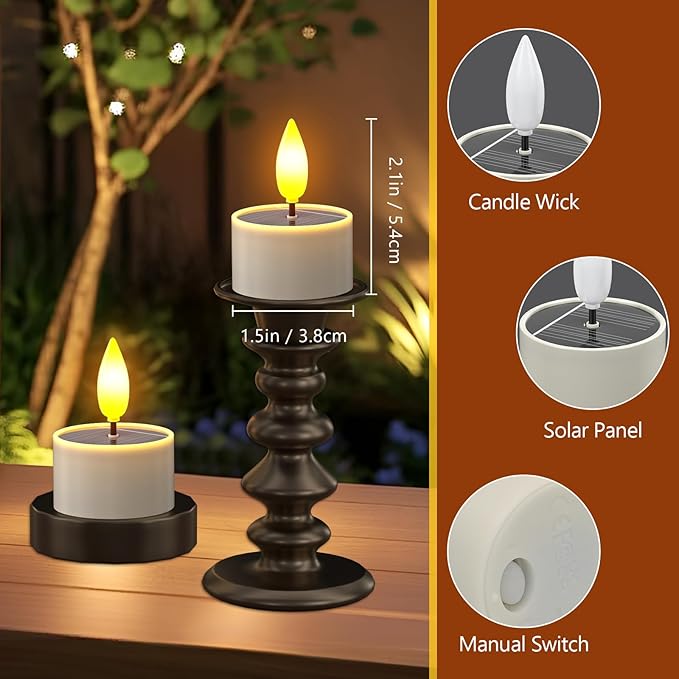 PChero Solar Tea Lights Outdoor Waterproof, 12Pcs Rechargeable Dusk to Dawn Candles, Flameless Flickering LED Votives Candles for Patio Lantern, Garden Decor, Mason Jar, Camping Table, 1.5"x2.1"
