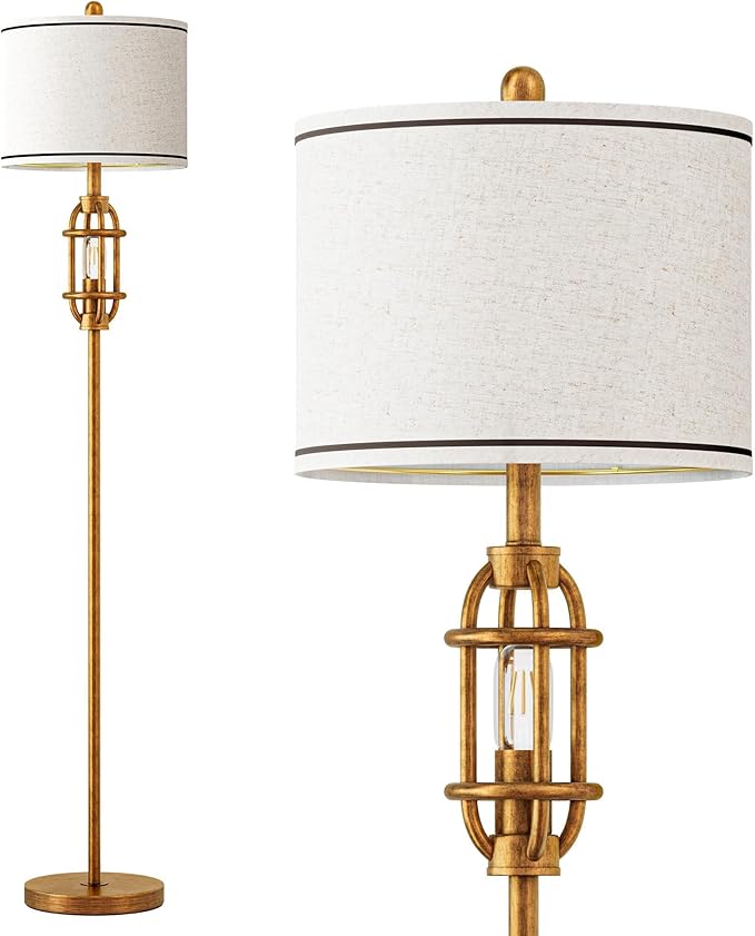 62.5" Floor Lamp for Living Room Industrial Gold Standing Tall Lamps for Bedroom Mid Century Modern Corner Floor Lamps for Office Nursery Reading Light Room Lamp, Bulbs Included