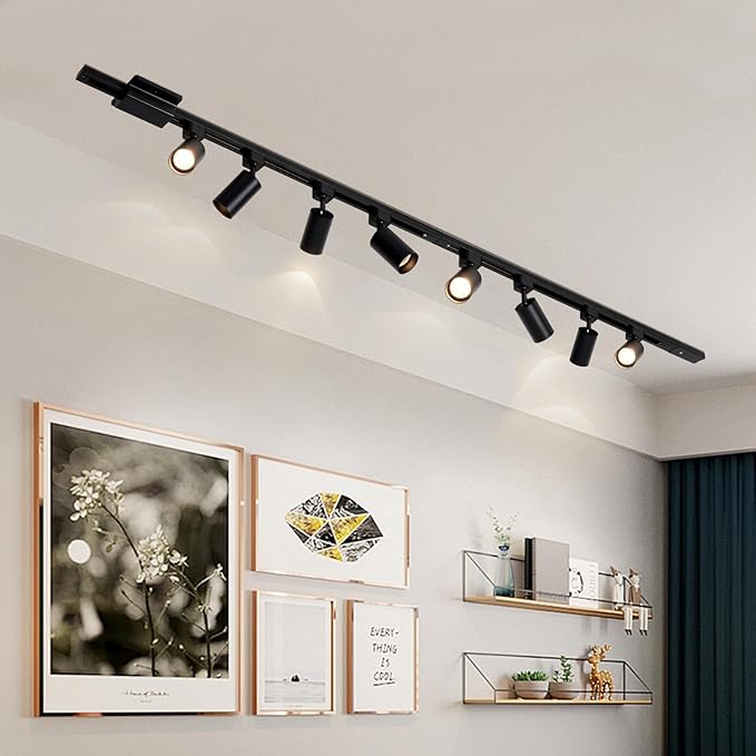 6-Light LED Track Lighting Kit with 6.6FT H Track Lighting Rails & Floating Canopy Connector, GU10 Track Light Kit, Modern Kitchen Track Lighting Fixtures Ceiling Spot Light, Black (No Bulbs)