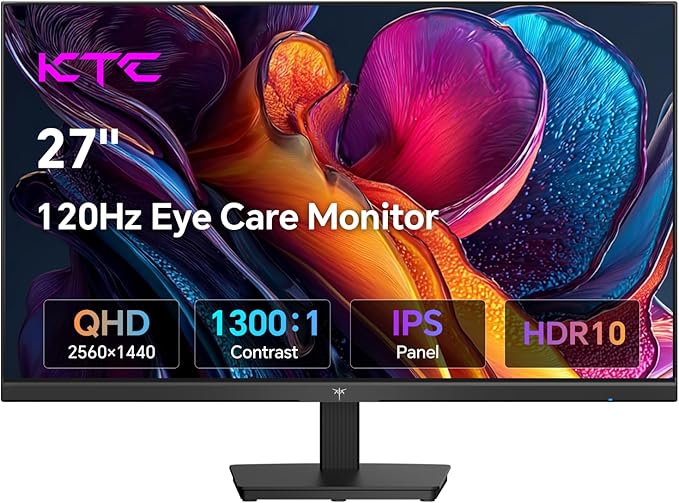 KTC 27 Inch QHD Computer Monitor 100Hz, Up to 120Hz, IPS Panel, 2K 1440P PC Gaming Monitor for Home Office, Adaptive-Sync Support, HDR10, Tilt Adjustable, H27D9