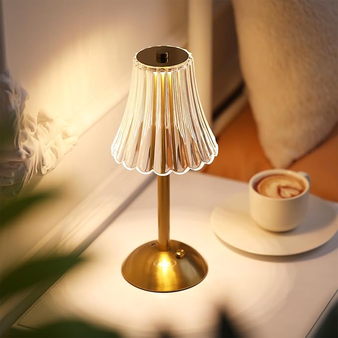 Liliful 2 Pcs LED Portable Cordless Table Lamp Touch Battery Operated Rechargeable Gold Desk Lamp 3 Color Dimmable for Bedroom Living Room Dining (Gold,Rose Style)
