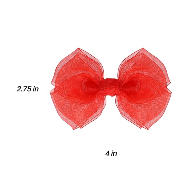 Poppy Red Mesh Ribbon Hair Bows Clips 4" Valentines Tulle Bow-Knot Alligator Barrettes Hairpins Christmas New Year Outfits Decor Accessories Gift for Toddler Teen Girls Kids