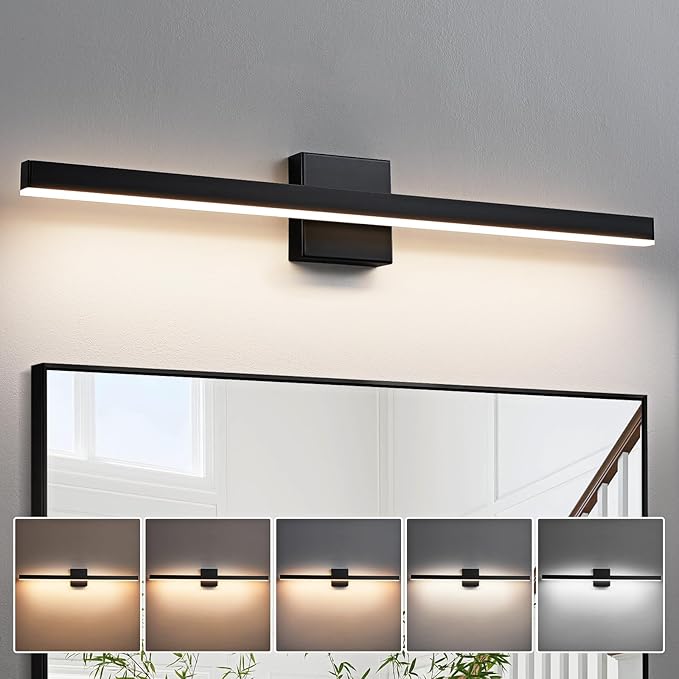 KAISITE Modern Bathroom Vanity Light - Black LED Bar Vanity Light Fixture Over Mirror, 32 Inch, Dimmable, 5CCT
