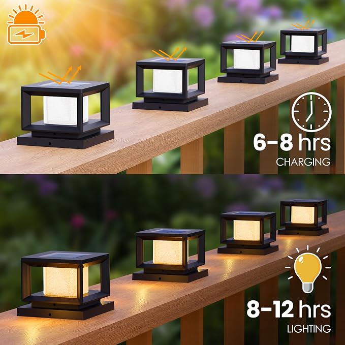 Mlambert 4 Pack Solar Post Lights Outdoor, Waterproof Fence Cap for Deck, 4x4 6x6 Wooden Vinyl Outdoor Lights with Shinning Effect, Black