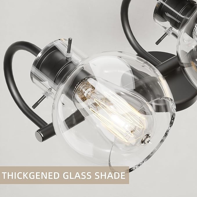 Bathroom Vanity Light Fixtures, Modern 2 Lights Vanity Lighting Fixture Matte Black, Farmhouse Metal Wall Lamp with Globe Glass Shade, Porch Wall Mount Light Fixture for Mirror Cabinets