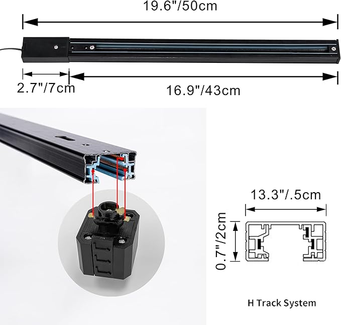 1x Plug in Cable Track Rail, 2X Adjustable Cord Silver Track Lighting Fixtures E26 Base H-Type Modern Design for Kitchen Loft(No Bulb)