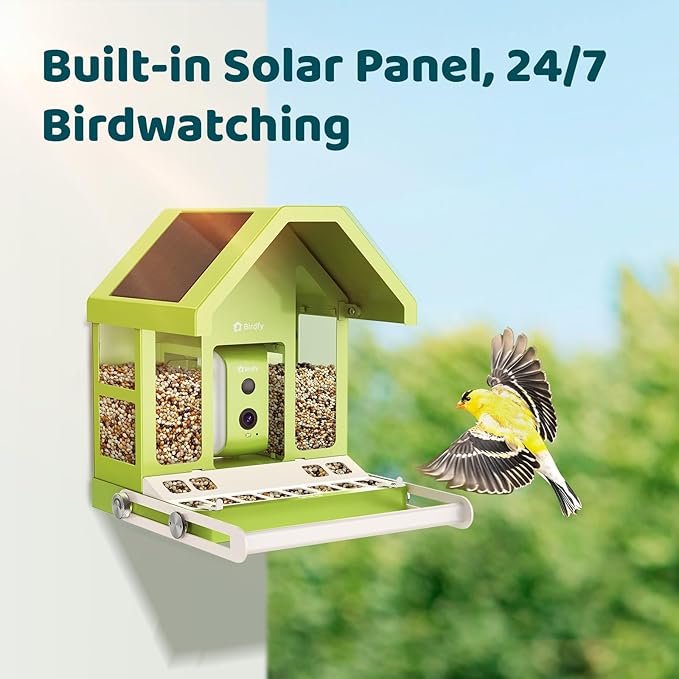 Birdfy Smart Bird Feeder with Camera, Durable Metal Feeders for Outdoors, Auto-Identify & Record Video, Instant Alert, Live Bird Watching Camera Solar, Gifts for Backyard Birder (AI Lifetime Free)