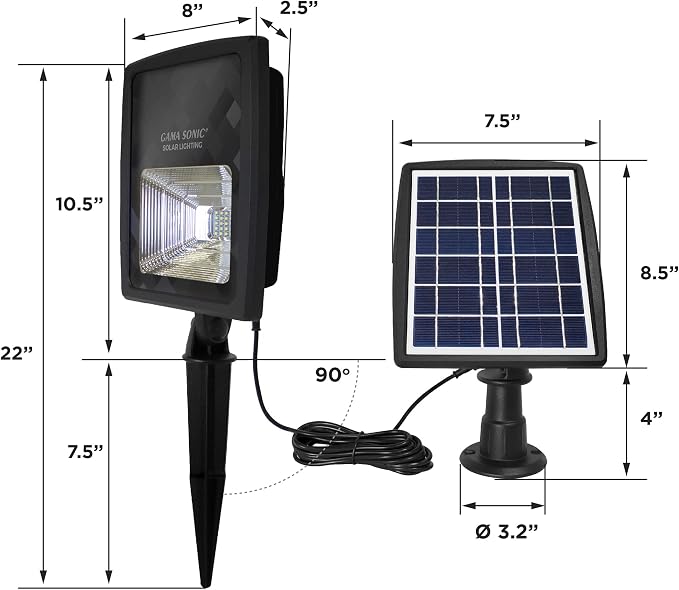 Gama Sonic Dual Color Solar Flood Light, Outdoor Black Cast Aluminum, Stake or Flat Mount Uplight for Trees, House, Landscaping, Walls with Detachable Solar Panel 2-Pack 203iP250090
