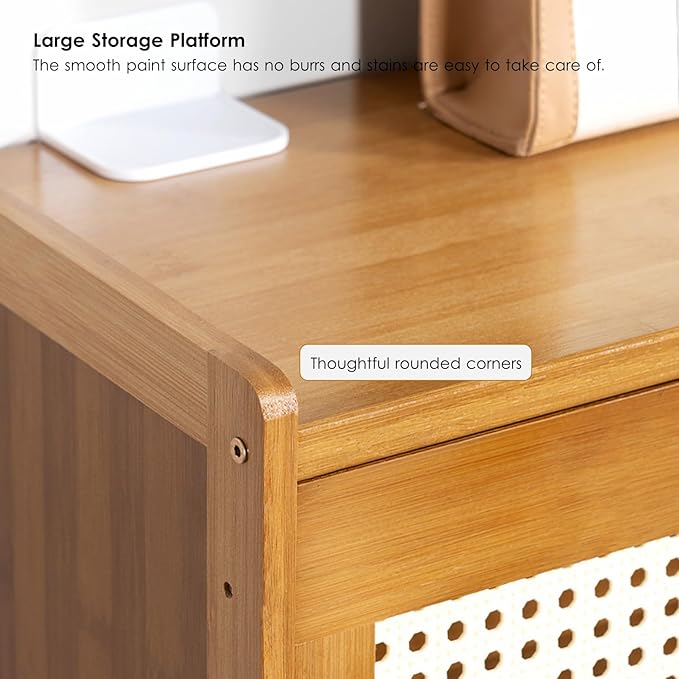 Modern Free Standing Rattan Coat Rack with 3 Flip Drawers 3Tier Shoe Storage Organizer for Entrance Hallway Natural and Stylish Design(50x17x186cm)