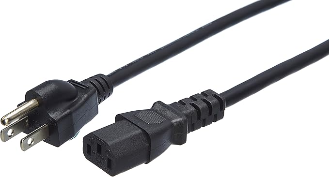 Amazon Basics Computer Monitor TV Replacement Power Cord - 10 ft, 24 count (Pack of 1), Black