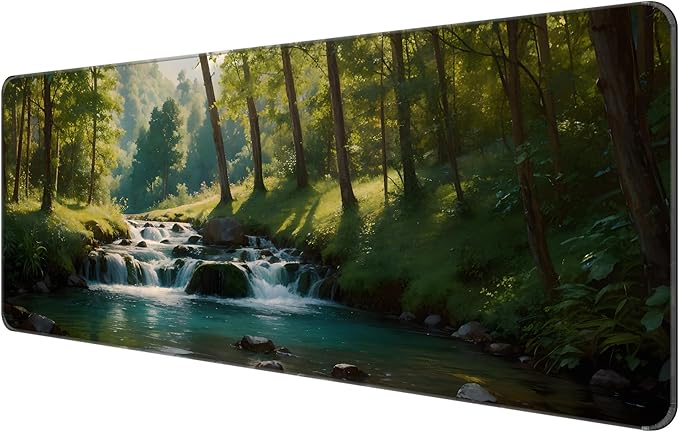 Dynippy Thin Extended Gaming Mouse Pad （31.5 * 11.8 * 0.08 inch） with Stitched Edges Large, Long XXL Keyboard and Mouse pad Desk Mat for Gaming Office & Home - Forest