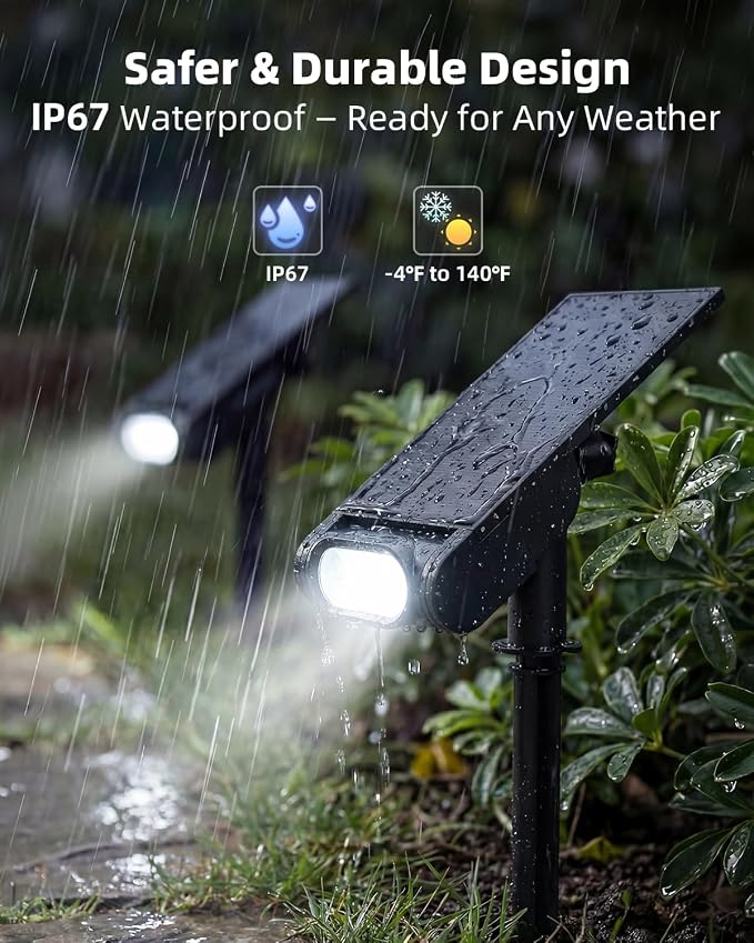 EZVALO Solar Spot Lights Outdoor IP67 Waterproof, Adjustable Solar Landscape Lights, 3 Lighting Modes Solar Spotlights for Outside Yard Garden Plant Trees Pathway Flag (Warm White-2Pack)