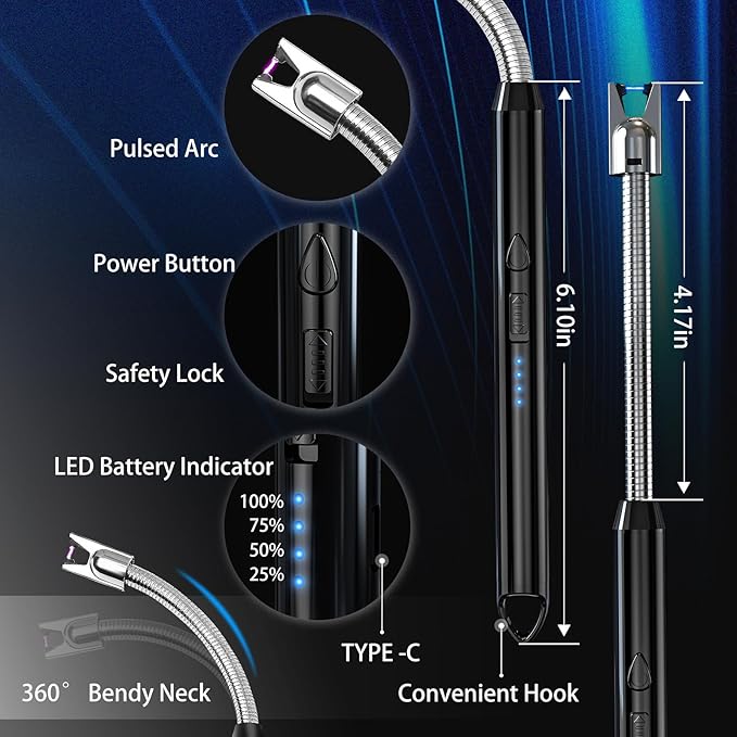 KTEBO® 2 Pack Plasma Arc Electric Lighters Rechargeable - USB Long Reach for Scented Candles, BBQ Grill &Camping - Windproof Design Lighters-Black and Rose Gold - Stocking Stuffers