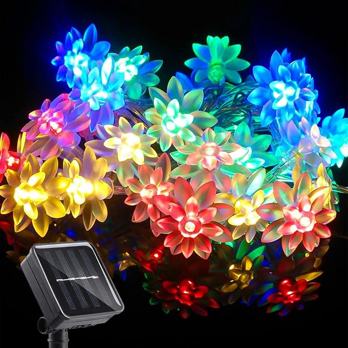 ITICdecor Solar Flower String Lights Outdoor Waterproof 50 LED Solar String Lights for Outside Decorative for Garden Fence Patio Yard Christmas Tree Lawn Party (Multi-Colored)