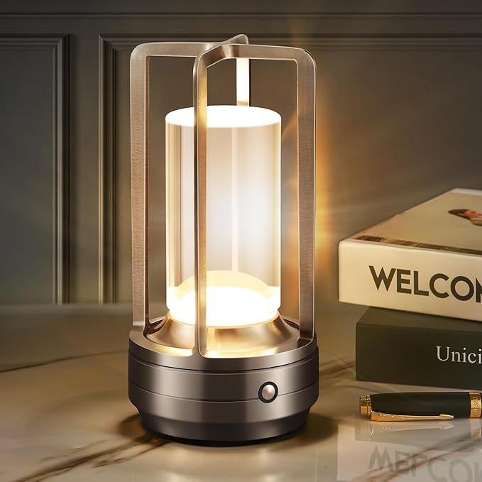Idong Portable Cordless Table Lamp,LED Desk Lamp with Touch Control,3-Colour Infinitely Dimming Rechargeable Battery Powered Dimming LED Lighting for Strange/Restaurant/Bedroom/Bar/Camping(Grey-1)