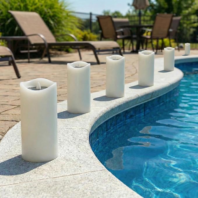 Livinlarge 3"x6" Large Outdoor Solar Candles Waterproof, Rechargeable Solar Powered Flameless Flickering LED Pillar Candle for Patio Yard Deck Window Table Decor, Holiday Gifts for Mom and Wife, 6pcs