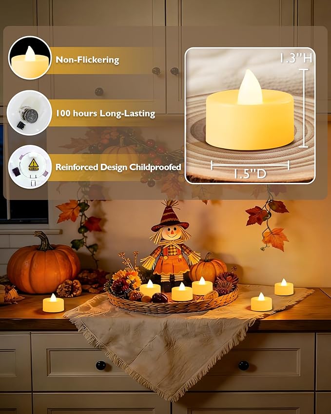 Amagic 12/24/50/100/150 Pack Battery Operated Tea Lights Candles, Fake Tealights Candles, Flameless LED Tea Lights for Halloween, Wedding, Votive, Festival, Table Decor(12 Pack, Warm White)