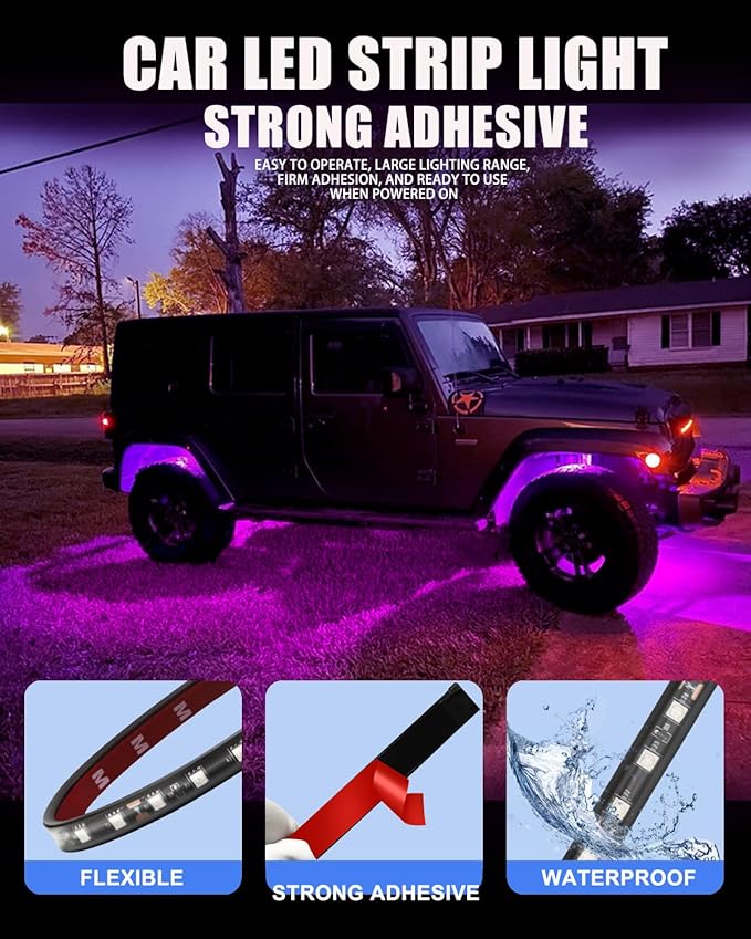 12V Led Light Strip 12.75Inch Waterproof Led Light Strips for Cars Motorcycles Golf Cart Interior & Exterior Marine Boat Pink Led Strip 12V 5050 18SMD,Pack of 4