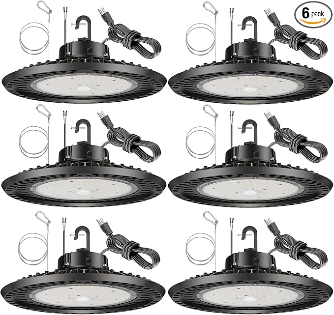 UFO LED High Bay Light 240W 6 Pack High Bay LED Shop Lights 36,000LM 5000K 0-10V Dimmable 5' Cable with US Plug ETL Listed High Bay Lights for Shop Warehouse Factory Barn Black