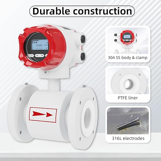 Electromagnetic Flow Meter,High-Precision Industrial Flowmeter Digital Display IP65 Protection 4-20mA Output Pipe Sensor for Wastewater, Sewage, and Seawater（DN20)