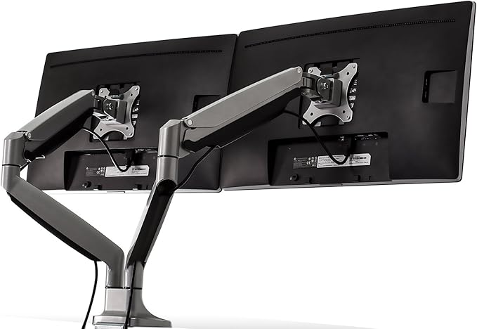 Mount-It! (MI-1772) Dual Monitor Arm Mount Desk Stand Two Articulating Gas Spring Height Adjustable Arms | Fits Up To 32" VESA 75 100 Compatible Screens | C-Clamp and Grommet Bases (Silver)