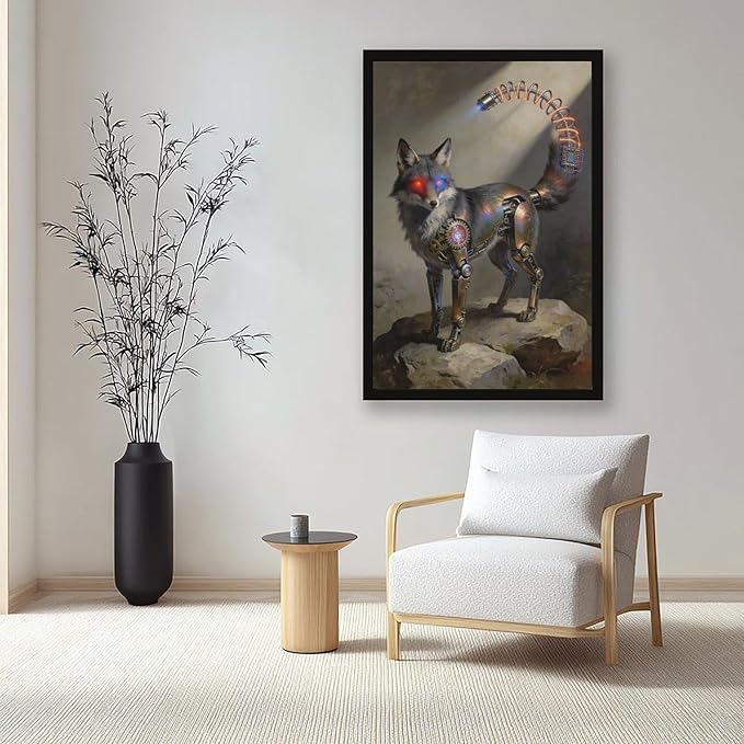 Framed Steampunk Fantasy Wall Art for Modern Living Room TV Wall Futuristic Industrial Style Decor Statement Artwork 24x36in