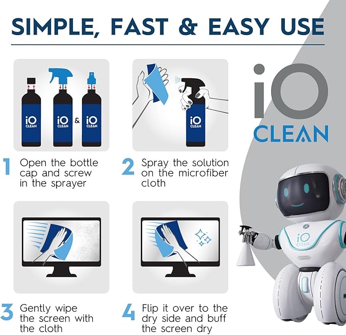 Screen Cleaner Spray (16oz - 473ml) – Best Large Cleaning Kit for LCD LED OLED TV, Smartphone, iPad, Laptop, Touchscreen, Computer Monitor, Electronic Devices, 3 Microfiber Cloths and 2 Nozzles