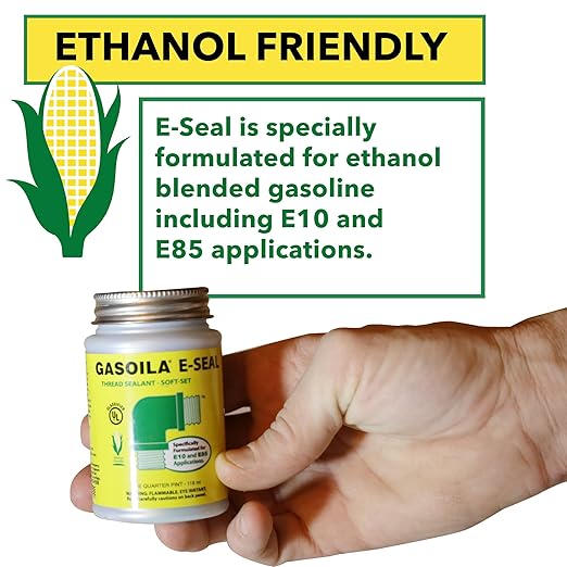 Gasoila Thread Sealant for Ethanol E10 & E85 Applications, Non-Hardening, Non-Toxic, Opaque Dark Green Paste – USA-Made, 1/4 Pint – Ideal for Pipe Threads, Motors, Fuel Lines & More, Brush in Cap