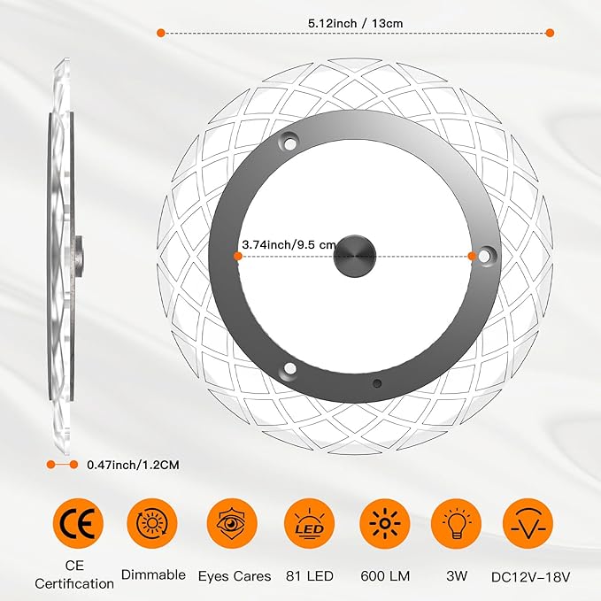 BlueFire RV Interior Lights - 600LM Dimmable LED Ceiling Dome Lights, 4 Colors, 12-18V Fixture with Dimmer Switch for Under Cabinet, Camper Van, Truck, Motorhome, Boat (1 Pack)