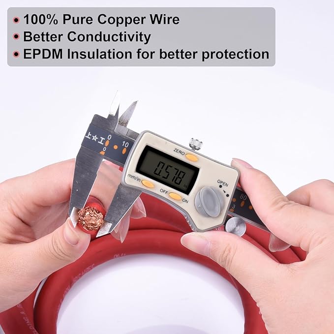 Shirbly 4/0 Gauge Battery Cable, 5F T Red + 5FT Black 4/0 AWG Pure Copper Wire Welding Cable, for Automotive, Battery, Solar and Generator, Standard USA OFC Wire
