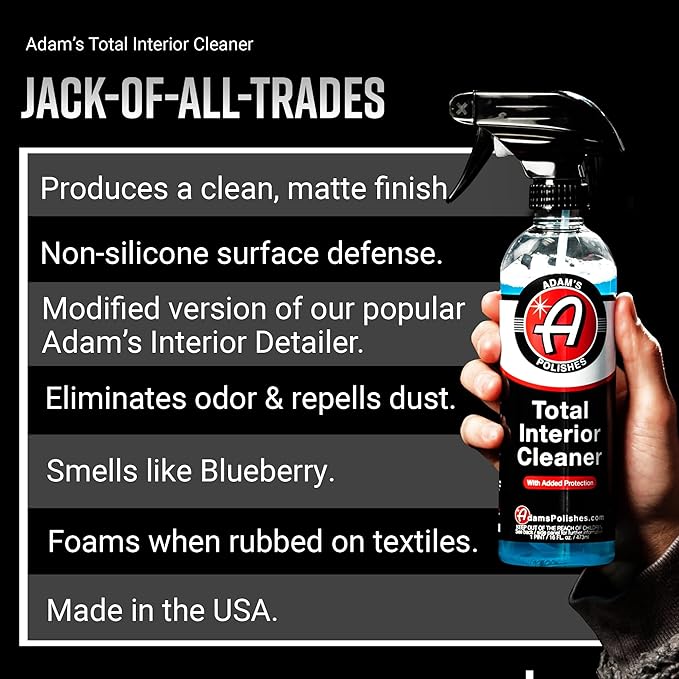 Adam's Polishes Total Interior Cleaner & Protectant, Quick Detailer & SiO2 Protection, Ceramic Infused, Anti-Static, OEM Finish, For Leather, Vinyl, Plastics, Glass & More