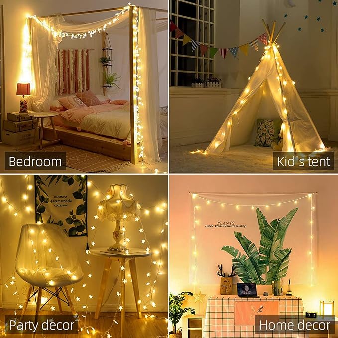 Yummuely Star String Lights 10Ft 20 LED Fairy Lights Battery Operated Waterproof Indoor Outdoor Twinkle Christmas Lights for Bedroom Party Wedding Xmas Tree Decoration (Warm White)