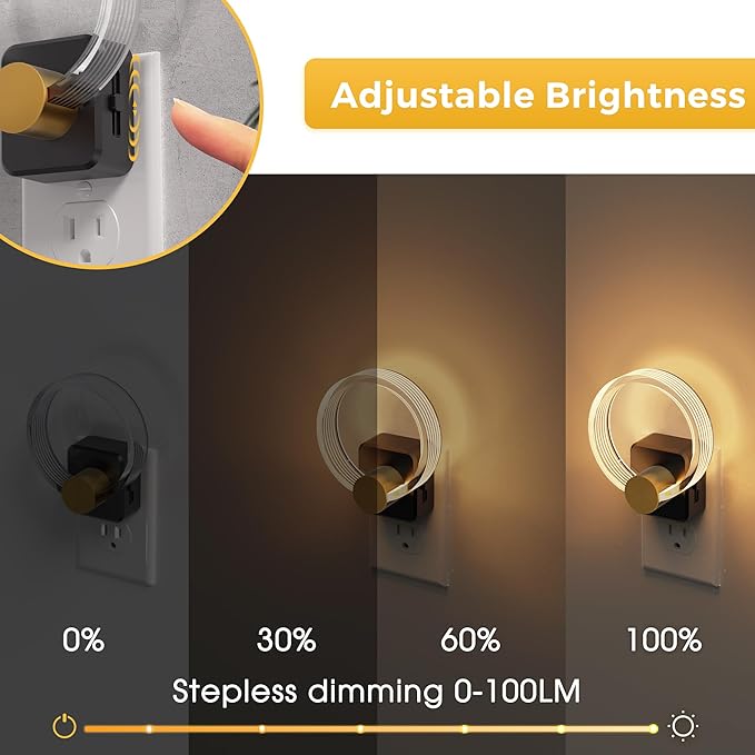 L LOHAS LED Night Lights Plug into Wall, Plug in Night Light with Light Sensor, 3000K Soft White, 0-100LM Brightness Adjustable, Acrylic Nightlight for Bathroom Bedroom Hallway