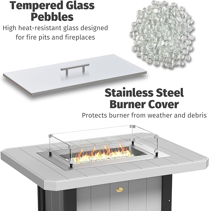 LuxCraft 51" Lumin Rectangular Gas Propane Fire Pit Table for Outdoor Patio with Tempered Glass Wind Guard and Stainless Steel Burner Cover - Amish Made in USA (Green)