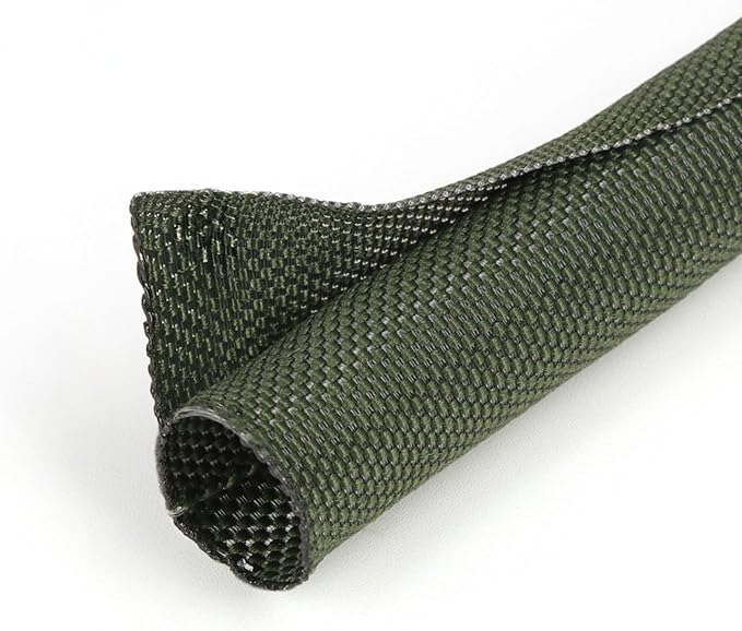 Holed 1 inch Split Braided Cable Management Sleeve for USB Cable Power Cord Audio Video Cable, High-Temperature Automotive Harness Wire Loom Cord Protector from Cat Dog Chewing (Green, 10FT)