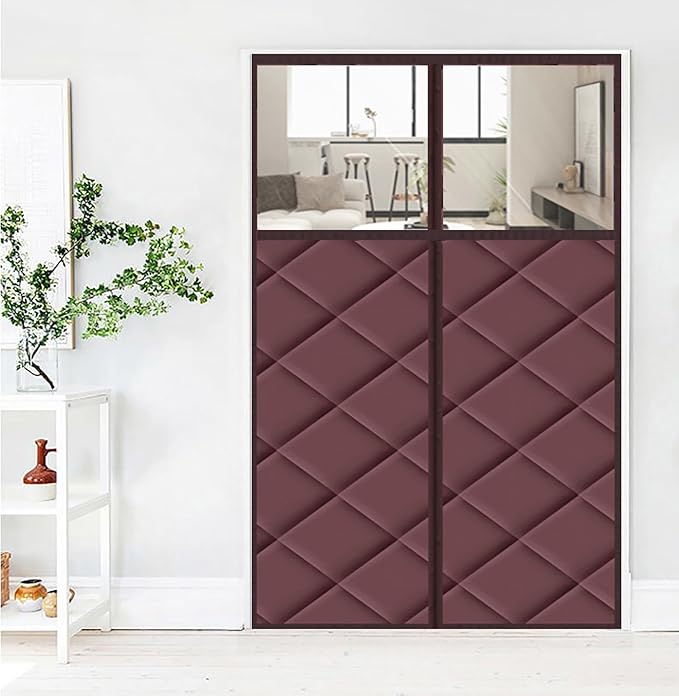 Magnetic Thermal Insulated Blackout Door Curtain Storm Wind Fleece Insulation Curtian Magnetic Screen Door with Thermal Noise Reduce Brown with Window Style 2 35"x78" Inch
