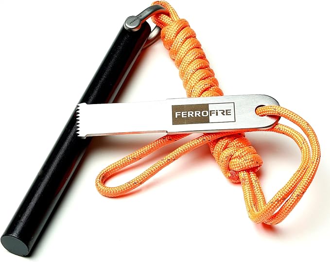 Classic Heavy-Duty Super-Duty Ferro Rod Fire Starter with Premium Ferrocerium Rod Superb Carbon Alloy Steel Striker 550 Paracord Lanyard Handle for Camping Emergency Survival Hiking BBQ EDC