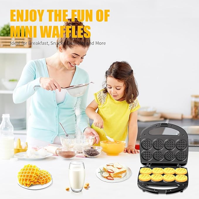 OSTBA Mini Waffle Maker, 8 * 2 inch Belgian Waffle Iron, 750W Non-Stick Electric Waffle Machine for Breakfast, Easy to Clean, Compact for Kids & Family Use