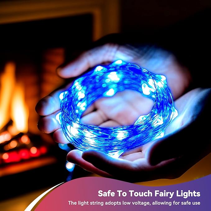 4 Pack 240LED Christmas Fairy Lights Battery Operated - 20FT Twinkle Lights with 2 Lighting Modes Indoor Outdoor, Waterproof Led Fairy String Lights for 4th of July, Bedroom, Dorm, DIY Decor, Blue