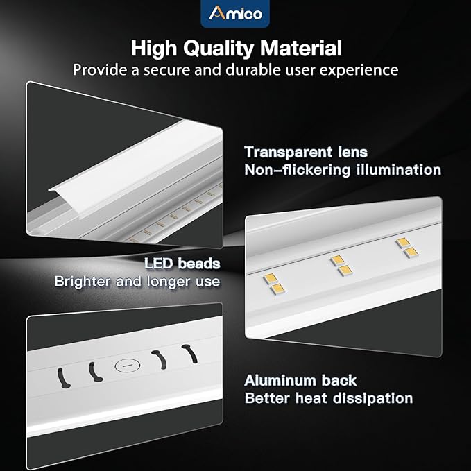 Amico 10 Pack 4FT LED Wraparound Light with 5CCT Selectable, 3500K/4000K/5000K/6000K/6500K, 30/40/50W, 6500LM Super Bright Flush Mount 4 Foot Office Ceiling Light for Kitchen Garage