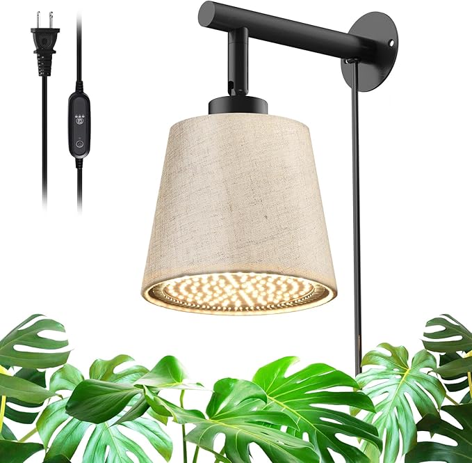 Bstrip Hanging Grow Lights for Indoor Plants, 25W Full Spectrum, 4H/9H/14H Timer, 3000K Wall-Mounted Decorative Plant Light with 9.8FT Power Cord, Ideal for Tall Plants, Flowers and Potted Trees