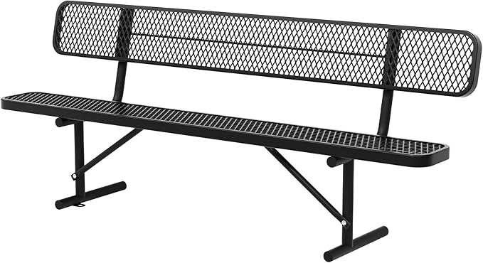8 Feet Heavy Duty Metal Park Bench for Outside, Outdoor Bench with Backrest & Portable Frame, Commercial Benches for Shopping Malls, Stores, Parks, Patios, Decks, Black