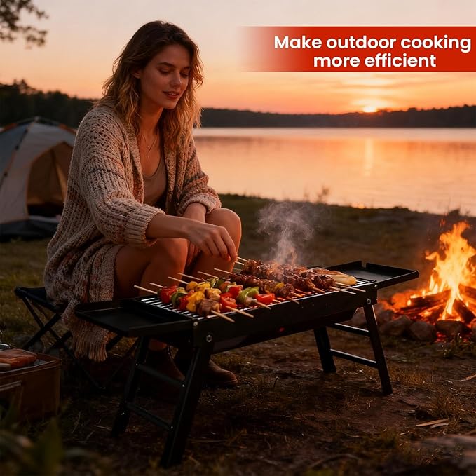 Portable Charcoal Grill, Removable Stove, 88x22x31cm, Foldable BBQ Stove, Outdoor Cooking Grill, Portable Handle, for Garden Outdoor Camping Cooking Picnic Travel Backyard